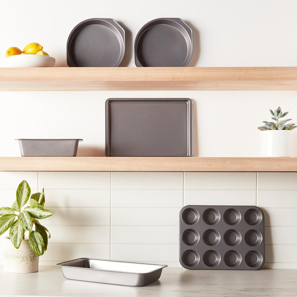 6 Piece Nonstick, Carbon Steel Oven Safe Bakeware Set with Cake, Muffin, Cookie, and Loaf Pans, 6 Piece, 16.25 x 11.75 x 6.25 inches