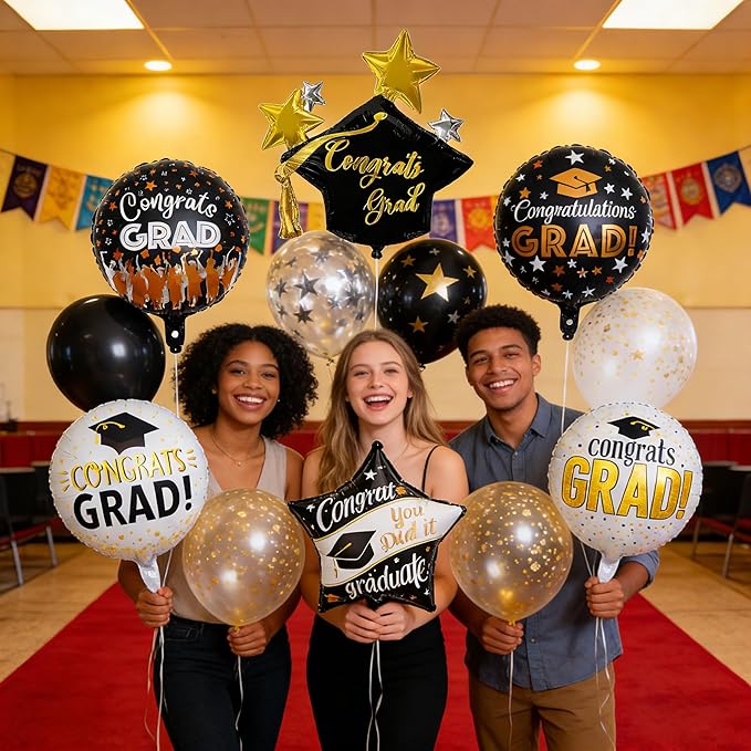 7pcs Congrats Grad Balloons Graduation Cap Balloon Grad Foil Balloon for Graduation Party Decorations