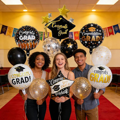 7pcs Congrats Grad Balloons Graduation Cap Balloon Grad Foil Balloon for Graduation Party Decorations