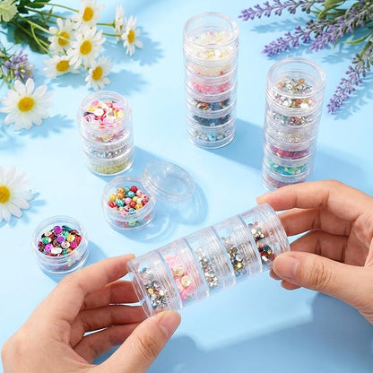 8 Sets 6 Layer Stackable Plastic Containers, 10G/10ML Clear Cosmetic Storage Box Round Organizer Jars for Beads, Buttons, Small Jewelry Findings