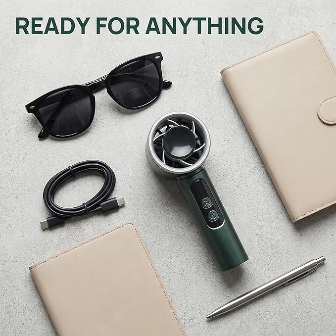 Handheld Fan 4000mAh,Portable Personal Fan with 5 Speeds&LED Digital Display,9-12H Long Battery Life,Turbo Brushless Motor,Strong Wind Rechargeable Fan for Home Office Outdoor Travel (green)
