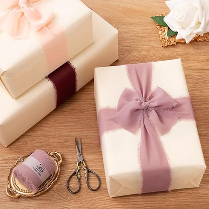 DORIS HOME Mauve Chiffon Ribbon for Flower Bouquet, 2" x21Yd Fabric Ribbon for Gift Wrapping, Handmade Frayed Ribbon for Wedding/Christmas Decorations