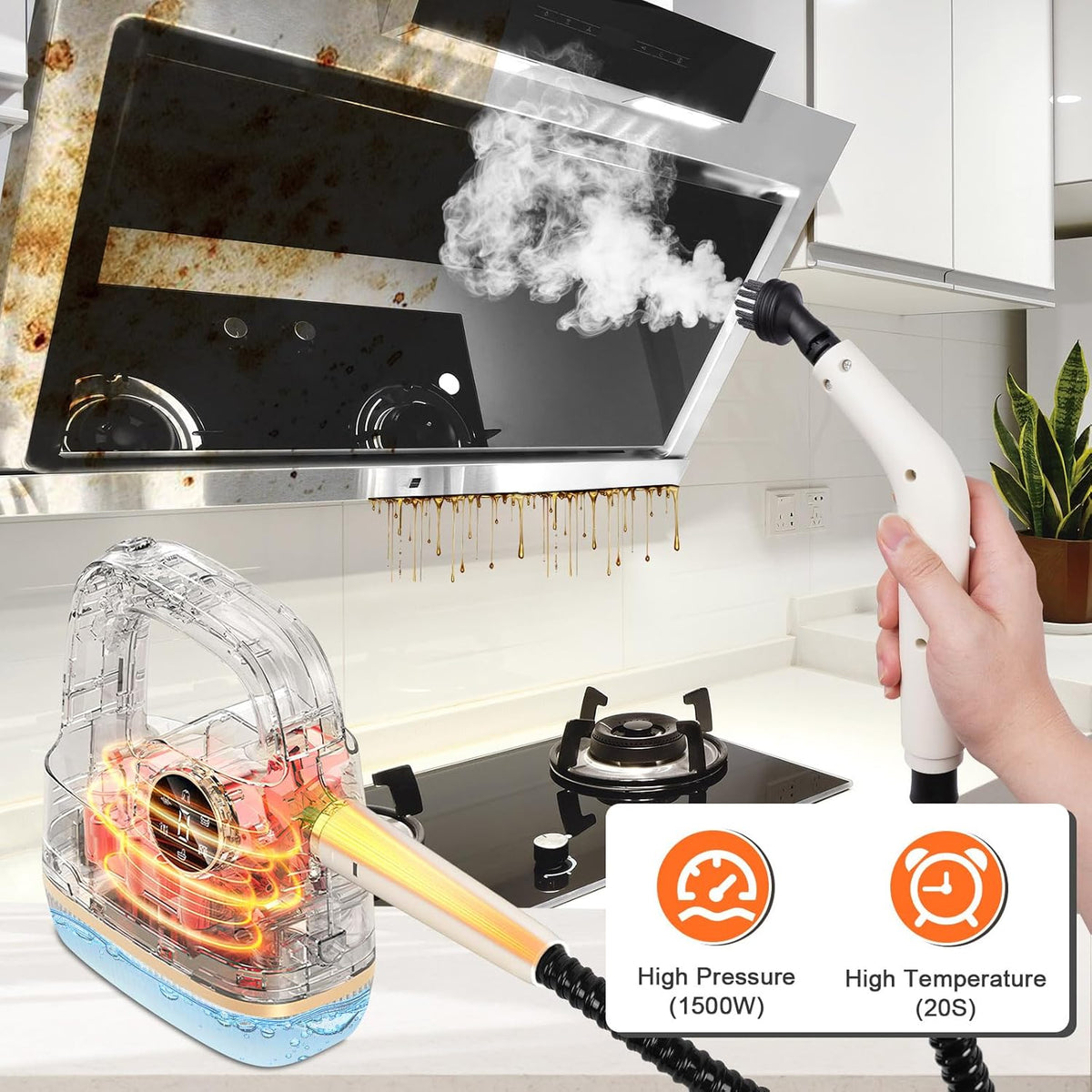 Handheld Steam Cleaner [One Click Clean] Steamer for Cleaning 10-in-1 High Pressure Steam Cleaner for Home/Car Detailings/Fabric etc. Separate Design
