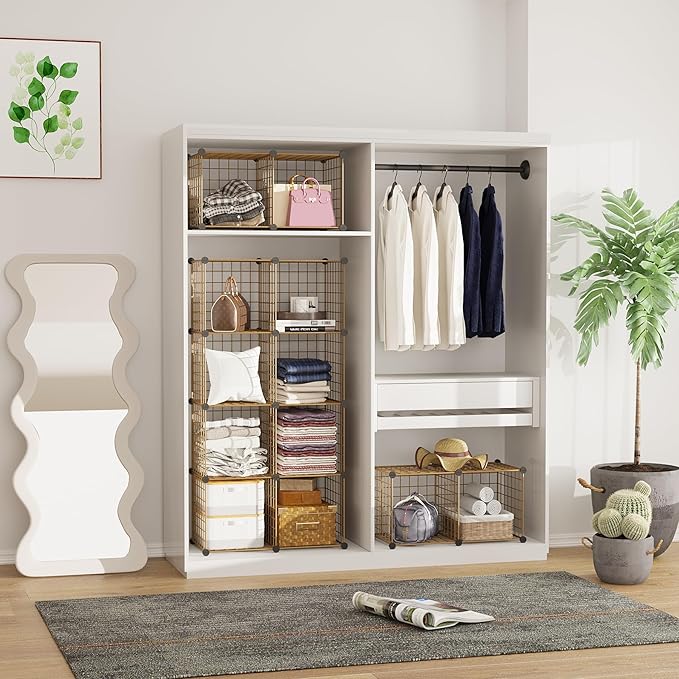 C&AHOME Wire Cube Storage, 12 - Cube Organizer Metal C Grids, Modular Shelves Units, Closet Organizer, Ideal for Home, Office, Living Room, 36.6”L x 12.4”W 48.4”H, Brown UWCS3012R