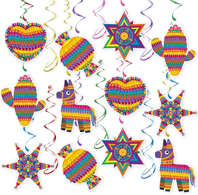 Mexican Fiesta Hanging Swirls - 30 Pcs Cinco De Mayo Decorations Ceiling Hanging Streamers for Mexican Fiesta Cactus Themed Birthday Baby Shower Party Decorations