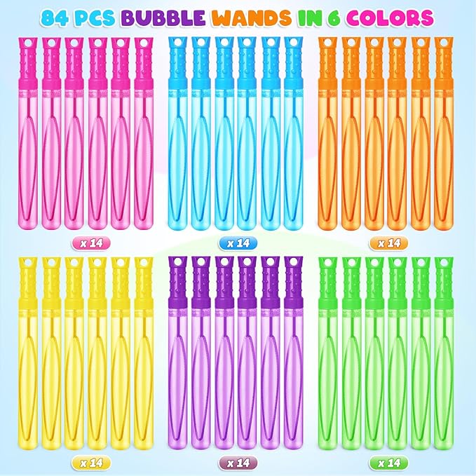 84PCS Bubble Wands for Kids,Bulk Bubble Wand for Kids Party Favor, Bubble Maker for Party Favor,Birthday,Goodie Bags, Wedding, Carnival Prizes, Summer Outdoor Toy Gifts, Assortment 6 Colors