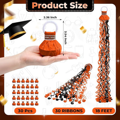 WinnerWhy 30 Pcs No Mess Confetti Poppers Hand Throw Streamers Party Poppers for Graduation 2026 Birthday Celebrations Wedding Engagement Bachelorette Party Supplies(Black and Orange)