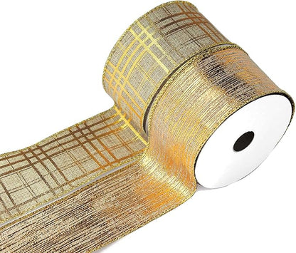 Gold Ribbon Wired Easter Ribbons for Baskets 2.5 Inch 6 Rolls 36 Yards Burlap Basket Organza Sheer Mesh Metallic Glitter Crafts Decorating Gift Wrapping Bows Wrap Bow Christmas Tree Topper Wreath