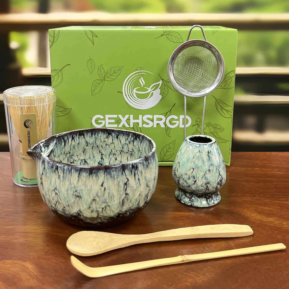 Matcha Whisk Set,6Pcs Matcha Kit Includes Matcha Whisk and Holder,Matcha Bowl with Spout,Matcha Sifter and 2Pcs Matcha Spoon