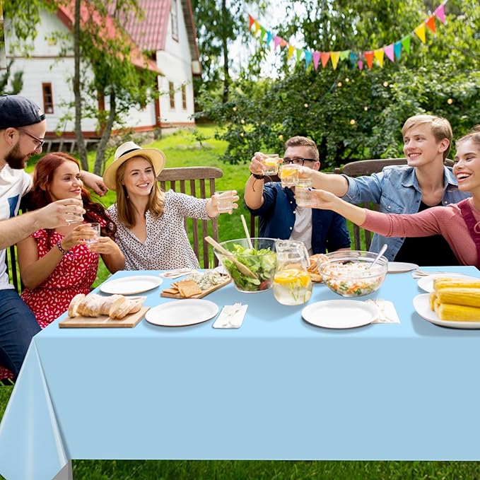 16 Pack Light Blue Plastic Tablecloth for Rectangle Tables, Premium Decorative Baby Blue Disposable Table Cloths for Parties, Rectangle Party Table Cover for Birthday Wedding Baby Shower, 54x108 Inch
