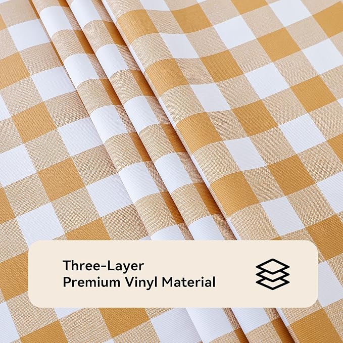 Romanstile Rectangle Vinyl Tablecloth, 100% Waterproof Buffalo Gingham Plastic Table Cloth, Heavy Duty Wipeable Checkered Table Covers for Outdoor, Camping, Picnic, Patio - 60 x 84, Coffee and White