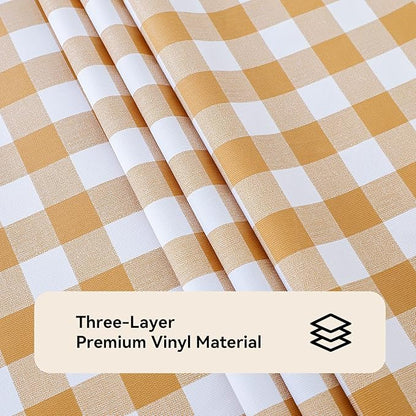 Romanstile Rectangle Vinyl Tablecloth, 100% Waterproof Buffalo Gingham Plastic Table Cloth, Heavy Duty Wipeable Checkered Table Covers for Outdoor, Camping, Picnic, Patio - 60 x 84, Coffee and White