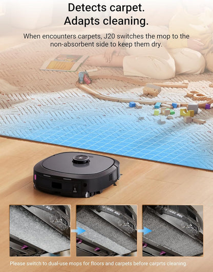 Eureka J20 Robot Vacuum Self Emptying, 8000Pa Suction, Auto Mop Washing & Hot Air Drying,3D Obstacle Avoidance, Cycling Belt-Mop Design