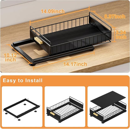 Under Sink Organizer, 2 Packs Under Sink Organizers and Storage, Slide Out Pull Out Cabinet Organizer Shelf with Metal Drawers for Kitchen Bathroom Pantry, Black
