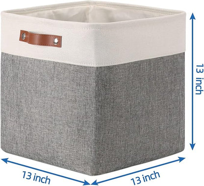 Temary 13 Inch Storage Cubes Baskets Fabric Storage Bins Cube Storage Baskets with PU Leather Handle Clothes Basket for Gift, Large Baskets for Storage Toys, Books, Blankets