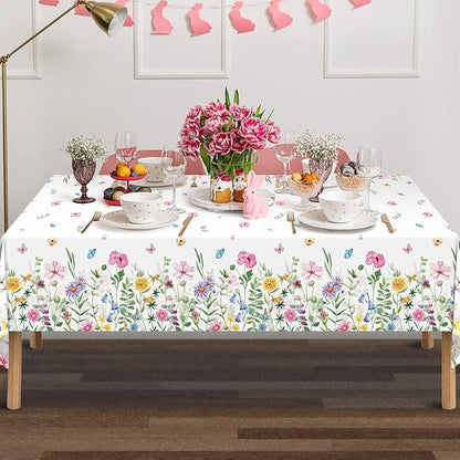 6Pcs Spring Floral Plastic Tablecloth,Pink Purple Blue Flower Butterfly Disposable Table Cover for Home Decor Summer Spring Picnic Dining Holiday Weeding Birthday Tea Party Decorations,54x108 Inch