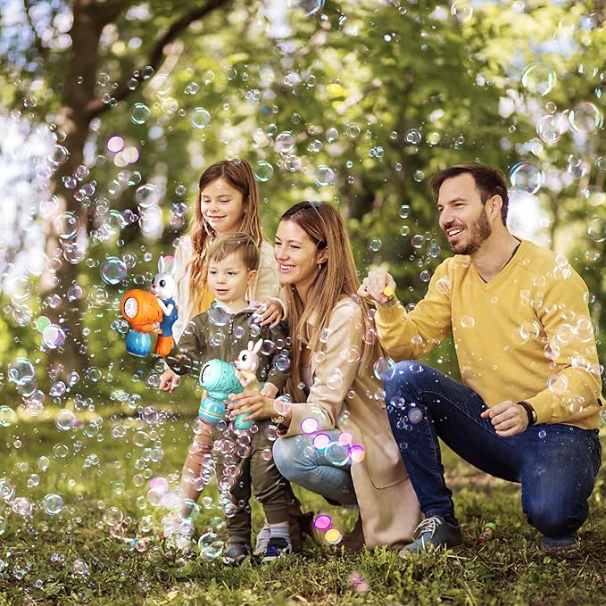 Bubble Guns for Toddlers,2pcs Rabbit Bubble Machine for Kids,Automatic Bubble Blower with 10 Bubble Solutions,Outdoor Toys Summer Party Gift for Age 3 4 5 6 7 8 Years Old Boys Girls