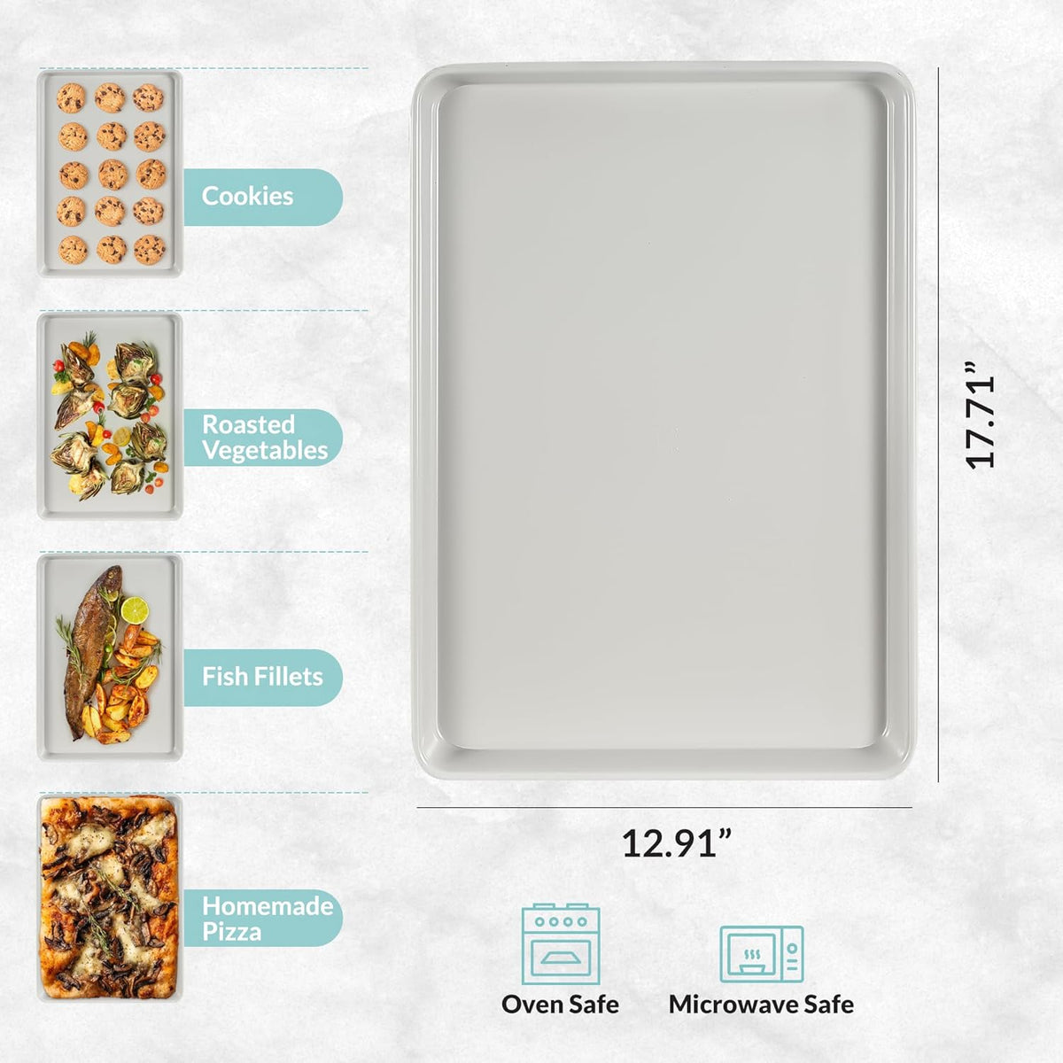 Boxiki Kitchen Non-Stick Ceramic Baking Sheet - Slick & Non-Toxic Ceramic Coating, PTFE & Pfoa Free Cookie Sheet Pan - Cookie Sheet