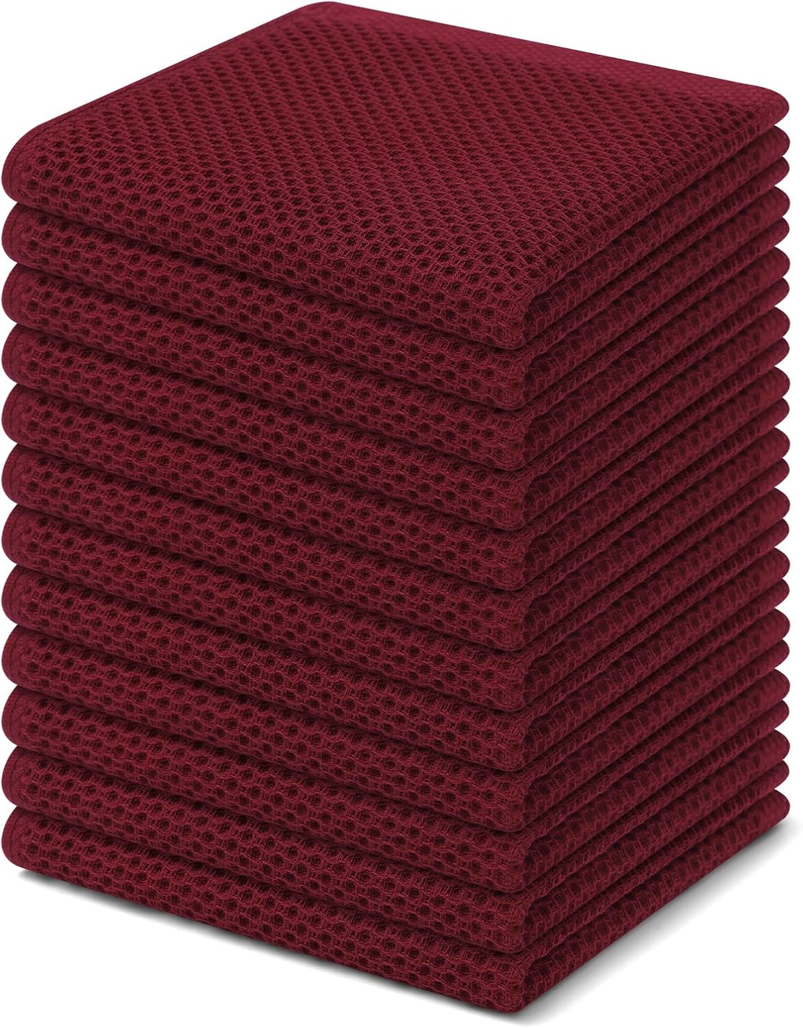 Homaxy 100% Cotton Waffle Weave Kitchen Dish Cloths, Ultra Soft Absorbent Quick Drying Dish Towels, 12 x 12 Inches, 12-Pack, Burgundy