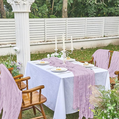 IVAPUPU 4 Pcs Cheesecloth Table Runner - 10ft Lilac Purple Lavender Boho Gauze Cheese Cloth Table Runners for Baby Shower Decorations Wedding Party Summer Garden Decor