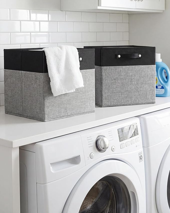 FinishingBo 13x13x13 Inches Fabric Storage Bin with Handles, Cube Storage Bins, Storage Baskets for Organizing Shelf Home Closet,6 Pack (Black and Grey)