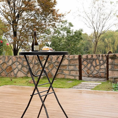 Byliable Cocktail Table 28in High Top Round Folding Indoor Outdoor, Plastic Bar Height Foldable Bistro Tall Table for Party, Patio, Dining Room, Kitchen, Events, Removable Locking Legs, Black
