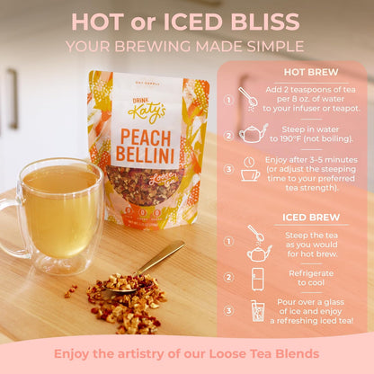 Katy’s Peach Bellini Loose Leaf Tea, Fruity & Refreshing Light White Herbal Tea, Apple, Peach & Mango, Caffeine-Free Tea, 30+ Cups, Hot or Iced
