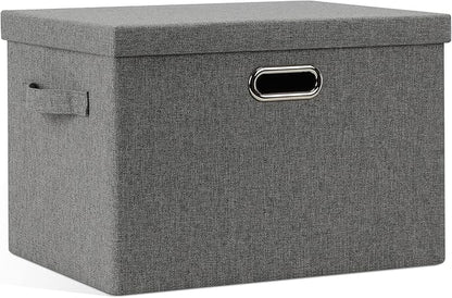 Graciadeco Large 17" 36 Quart Collapsible Stackable Storage Bins with Lids, 1 Pack Grey Foldable Fabric Closet Storage Boxes with Lids, 4 Handles Heavy-duty Linen Cube Baskets for Bedroom