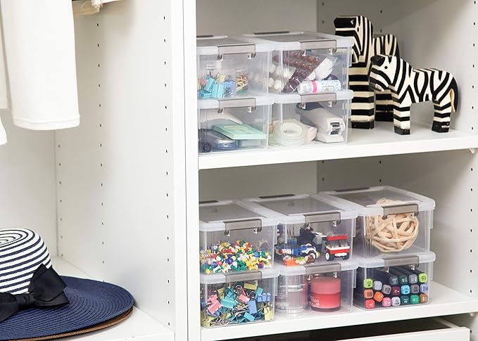 8 Packs Small Storage Bins 1.3 QT Plastic Storage Container Stackable Box with Lids for Organizing, Clear White