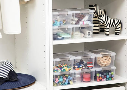 8 Packs Small Storage Bins 1.3 QT Plastic Storage Container Stackable Box with Lids for Organizing, Clear White