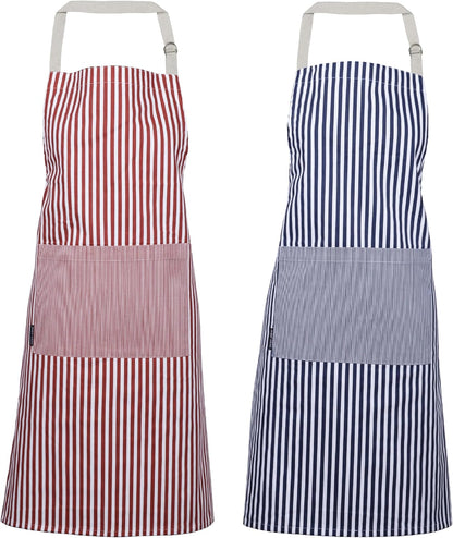AMOUR INFINI Cotton Aprons for Women with Pockets Adjustable Strap and Waist Ties Washable Printed Aprons for Baking, Cooking, Gardening (Pack of 2- Blue & Rust)