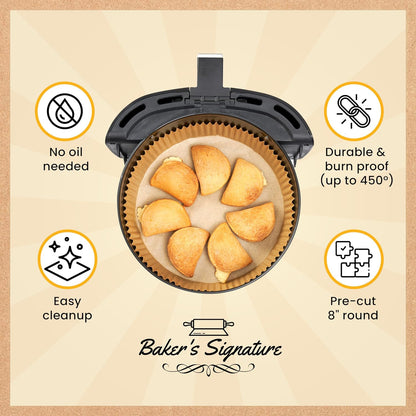 Air Fryer Liners for Ninja, 125 Pcs Round Disposable Airfryer Paper Liners – Non-Stick and Oil Proof for Easy Cleanup, Great for Oven, Pans & Baking – 8 Inch for 5-8 qt Basket by Baker's Signature