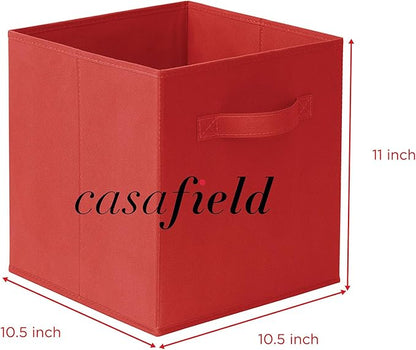 Casafield Set of 6 Collapsible Fabric Cube Storage Bins, Red - 11" Foldable Cloth Baskets for Shelves, Cubby Organizers & More
