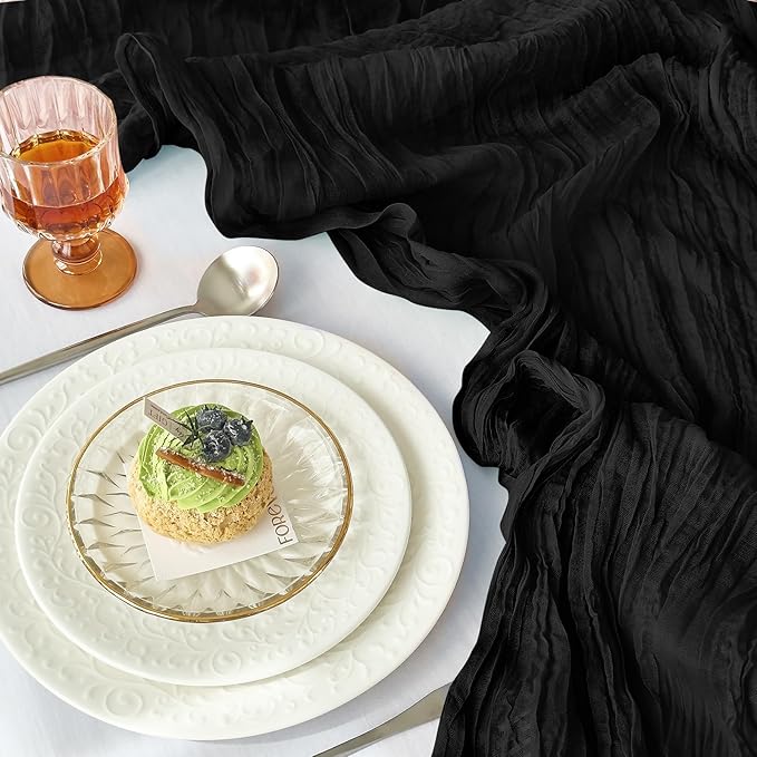IVAPUPU 10 Pcs Cheesecloth Table Runner - 10ft Black Spring Boho Gauze Black Cheese Cloth Table Runners for Baby Shower Decorations Wedding Party Garden Farmhouse Decor