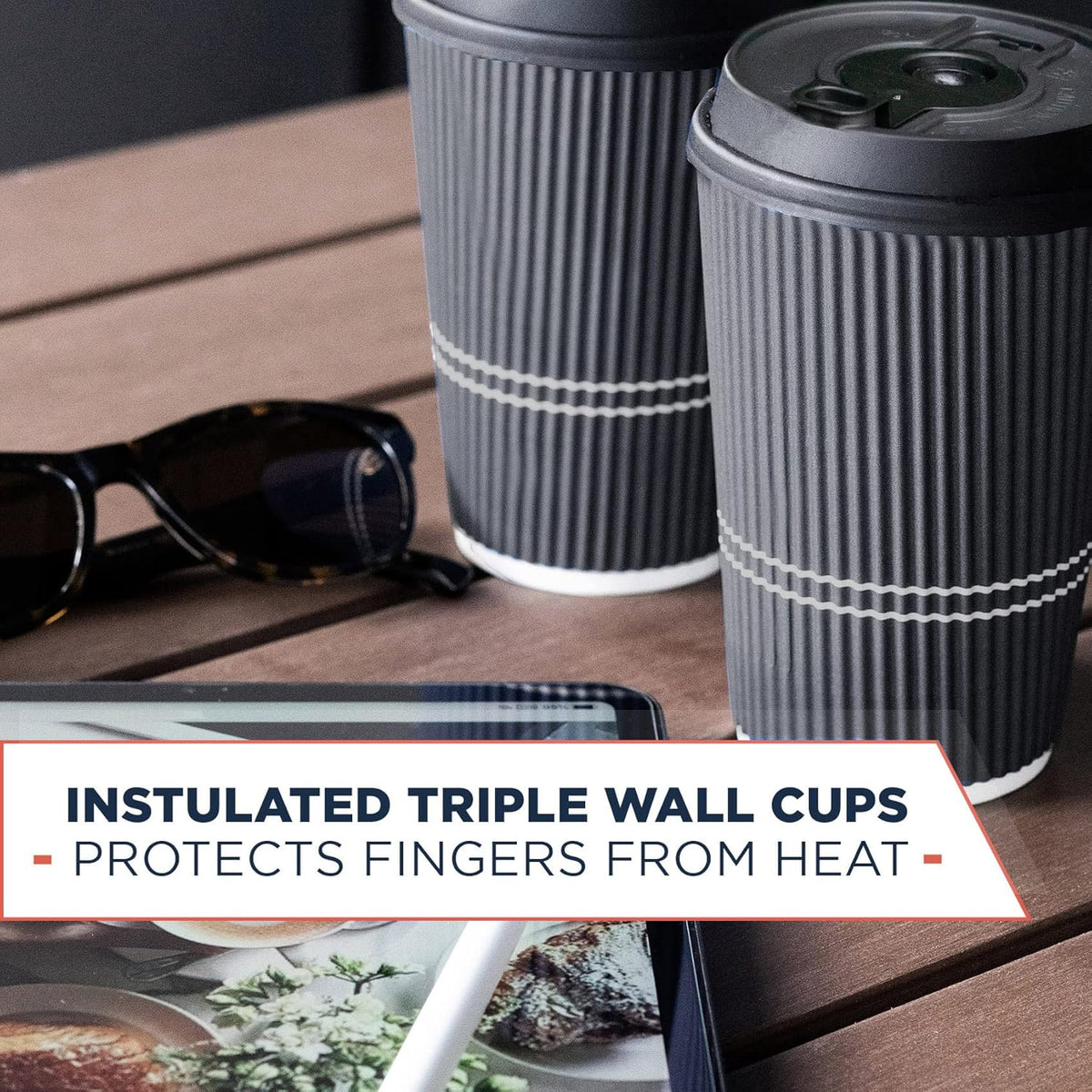 Disposable Coffee Cups With Lids - 12 oz To Go Coffee Cup With Lid (80 Set). Durable Togo Travel Paper Hot Cups Insulated For Hot and Cold Beverage