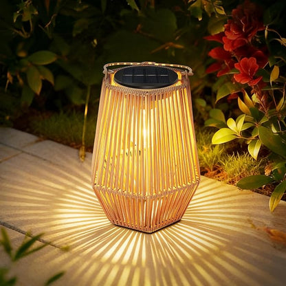 Solar Lanterns Outdoor Waterproof, Hanging Rattan Woven Solar Lights with Auto On/Off, Decorative Gifts for Mom Garden, Yard, Patio, Tree, Porch, Lawn, Pathway & Outside Tabletop Decor