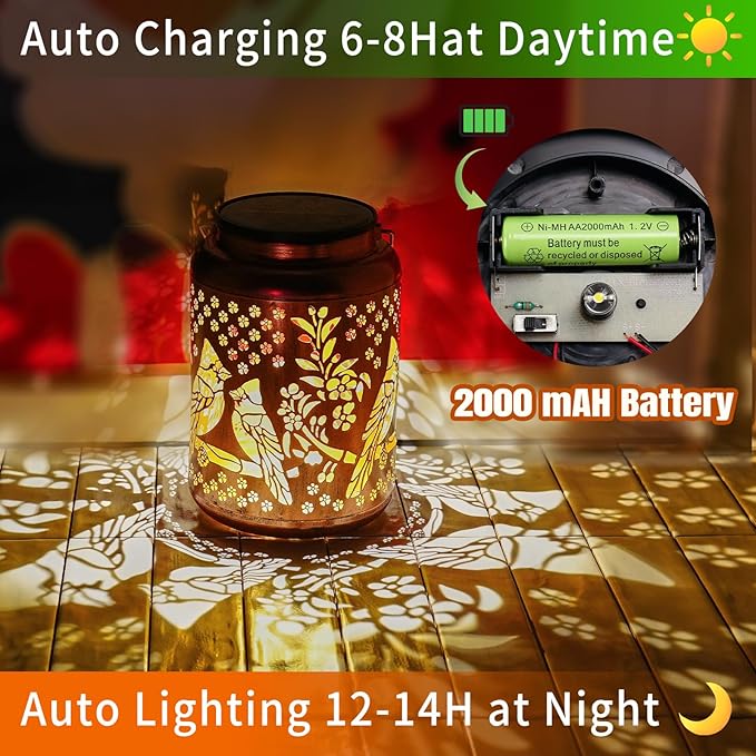 Mothers Day Gifts Cardinal Solar Lanterns Outdoor Waterproof, 14.6'' Large Solar Lamps, Upgraded 2000mAH Battery, Metal Birthday Gifts for Women Mom Grandma, Garden Yard Patio Decor