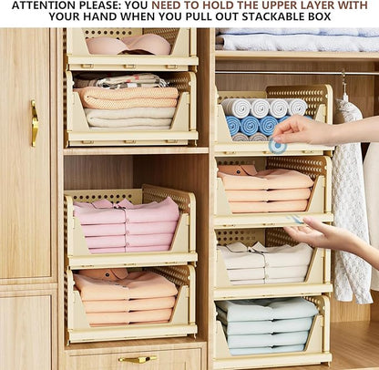 Stackable Wardrobe Organizer for Clothes - Multipurpose Foldable Plastic Closet Storage Organizer for Kitchen, Bedroom & Bathroom (Pack of 12, Yellow)
