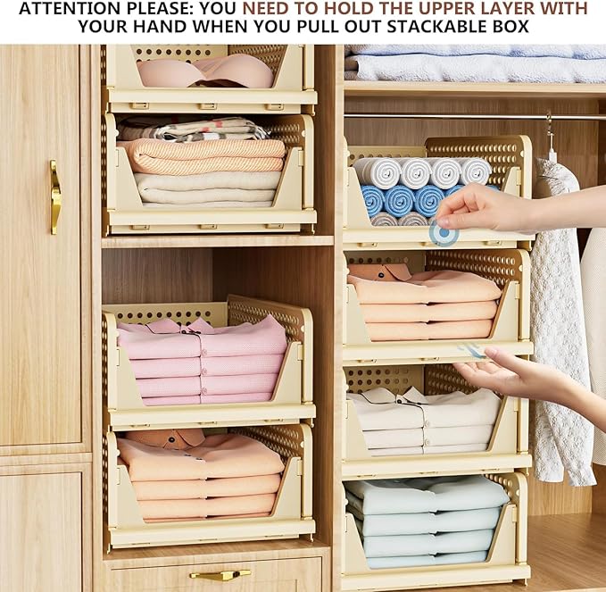 Stackable Wardrobe Organizer for Clothes - Multipurpose Foldable Plastic Closet Storage Organizer for Kitchen, Bedroom & Bathroom (Pack of 3, Yellow)