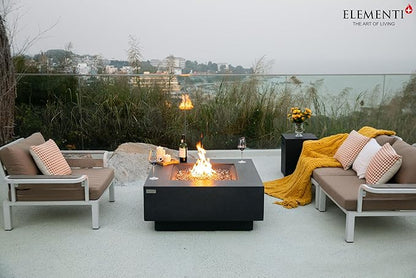 Elementi+ | Bundle Bergen Gas Fire Pit Cast Concrete 40" Square Fire Table, Outdoor Fire Pit Electronic Ignition | Canvas Cover, Fire Glass and Burner Lid Included | Dark Gray | Natural Gas