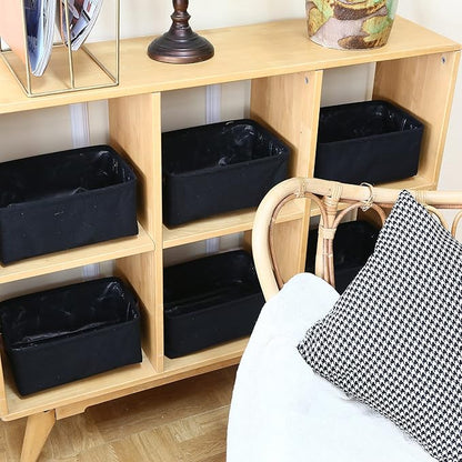 Hinwo 6-Pack Small Canvas Fabric Storage Baskets Set with Handles, Open Bins, Cube Organizer, Shelf Organizer Bins for Closet, 7.9L, 12 x 8 x 5 Inches (Black)