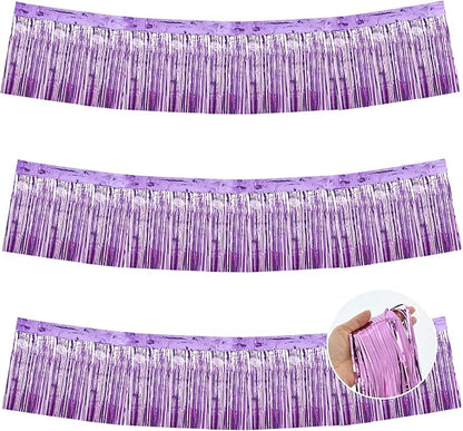 BEISHIDA 3 Packs Metallic Foil Fringe Garland Light Purple Wall Hanging Tinsel Fringe Banners for Car Floats Bridal Shower Wedding Birthday Easter Graduation Holiday Party Decoration(30 Feet)