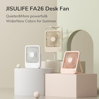 JISULIFE Small Desk Fan Battery Operated, 180° Foldable Portable Fan, 4 Speeds Adjustable Ultra Quiet for Home Office Travel Outdoor-Brown