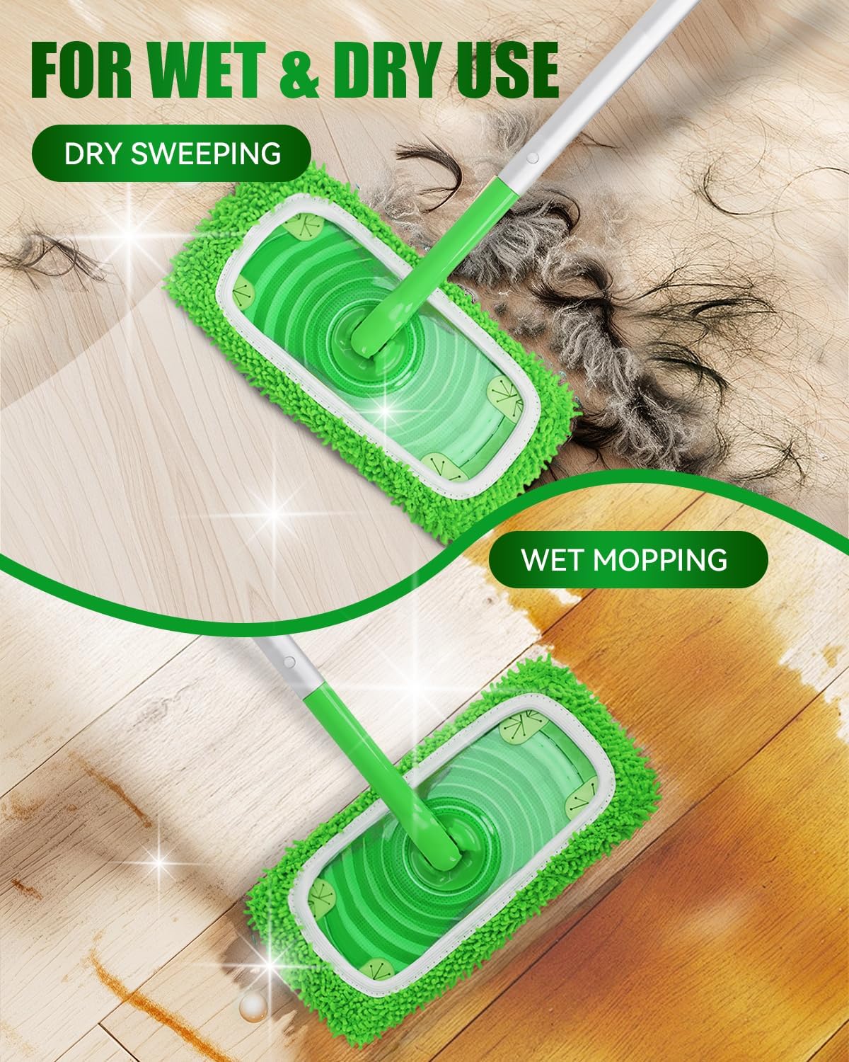 Reusable Microfiber Mop Pads Compatible with Swiffer Sweep & Mop Deluxe and Swiffer Sweeper, Dry Sweeping Cloths & Wet Mopping Cloths, Washable Wet Pads Refill for Hardwood Floor Cleaning, 2 Pack