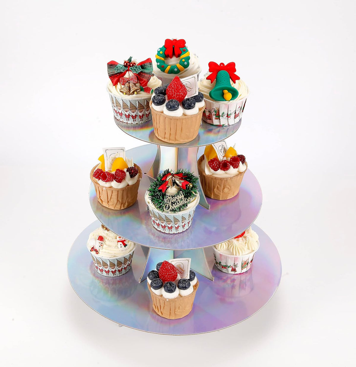 3-Tier Cupcake Stand, Round Rainbow Cake Stand holder, Tiered DIY Cupcake Stand Tower for Dessert Table Displays