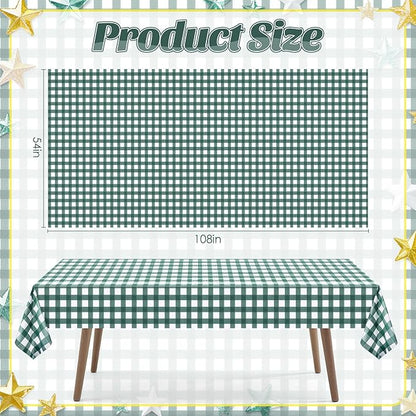 4 Pack Sage Green Striped Gingham Tablecloths, 54 x 108 Inch Disposable Plastic Rectangle Table Covers, Waterproof Checkered Sage Green Table Cloths for Picnic, Birthday, Party, Outdoor Events