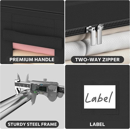CYhom 3Pack Frame Storage Box - Clothes Storage Bin Bags Oxford Fabric Foldable Stackable Container Organizer Set with Clear Window & Carry Handles (Black, X-Small-36L)