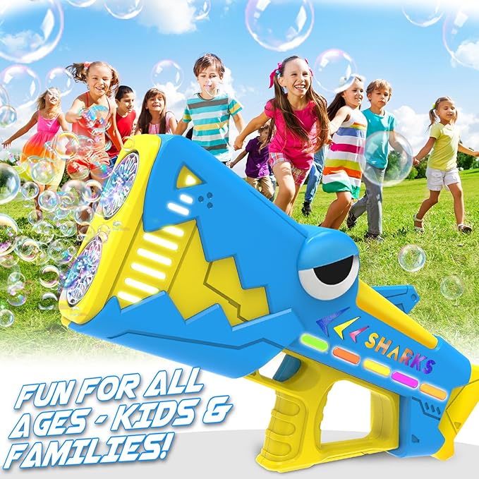 Bubble Gun for Kids Ages 4-8: Shark Light Up Bubble Machine for Toddlers, Rechargeable, 2 Bubble Solution, Outdoor Toy Party Birthday Gift for 3 4 5 6 7 8 Year Old