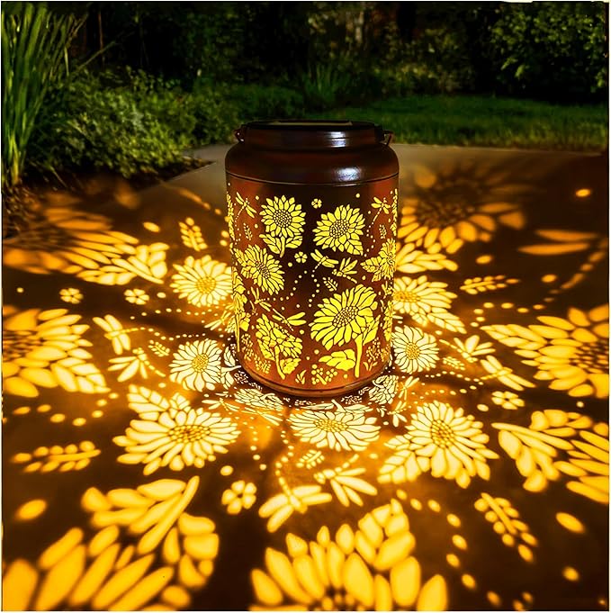 Merrytech Birthday Gifts for Women Mom Grandma Ideas,Solar Lanterns Outdoor Waterproof,Dragonfly & Sunflower Hanging Metal Garden Decor Art Lights,Decorative Solar Powered Lantern for Patio Yard Porch