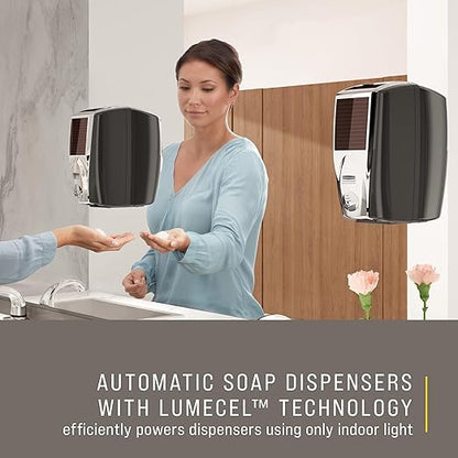 Rubbermaid Commercial Products AutoFoam LumeCel Hand Soap & Sanitizer Dispenser, Black/Chrome, Battery Free, Powered by Indoor Light, Touchless, Wall Mount, for Restrooms in Offices/Hotels